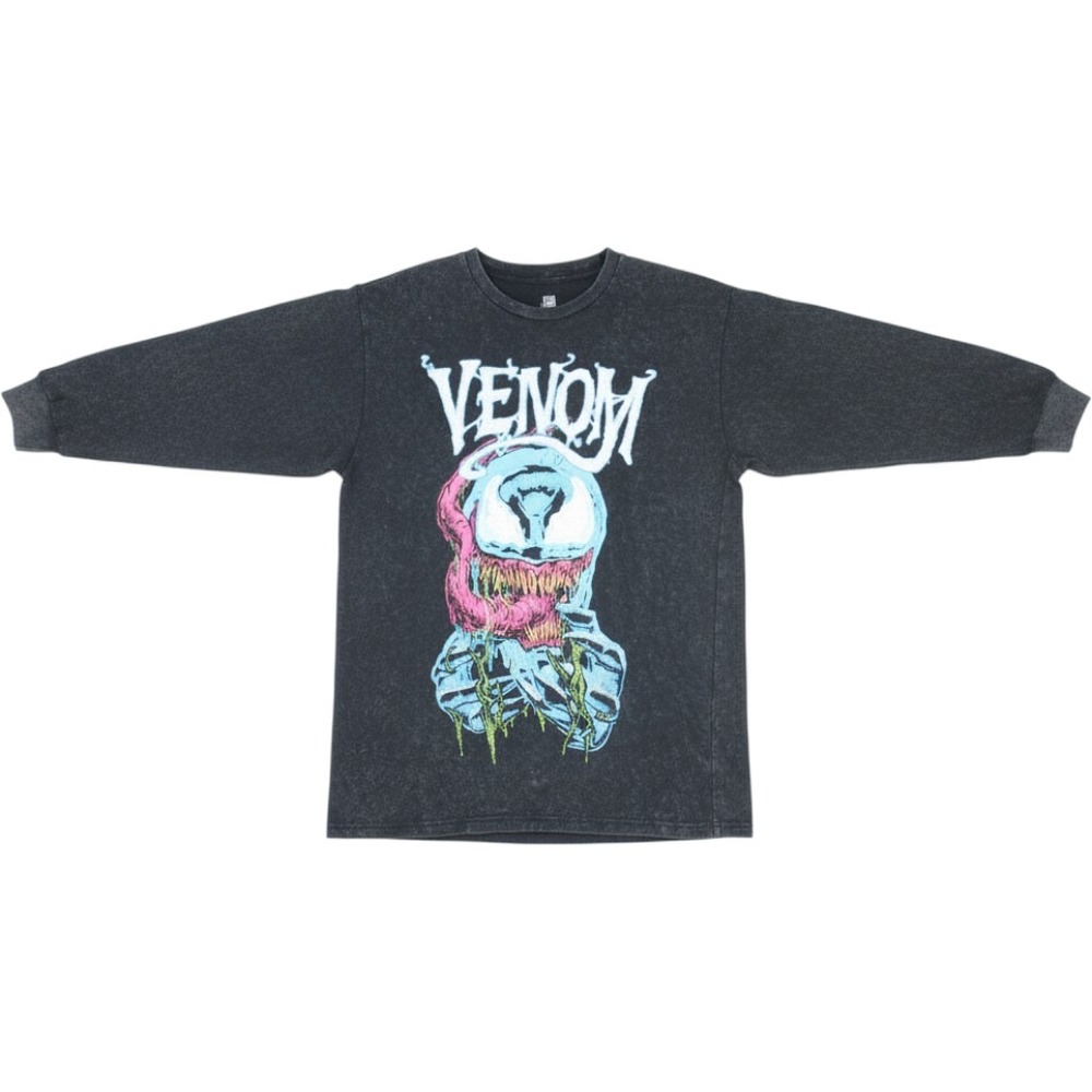 Marvel Venom Spider-Man Long Sleeve Graphic Tee Acid Wash Charcoal Mens M